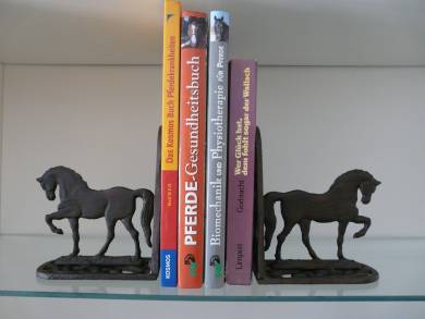 filigrane Buchstützen mit Pferden
