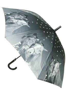 Regenschirm mit 2 Pferden unter kristallartigen Tropfen